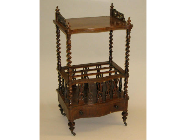 A mid-Victorian rosewood canterbury whatnot,