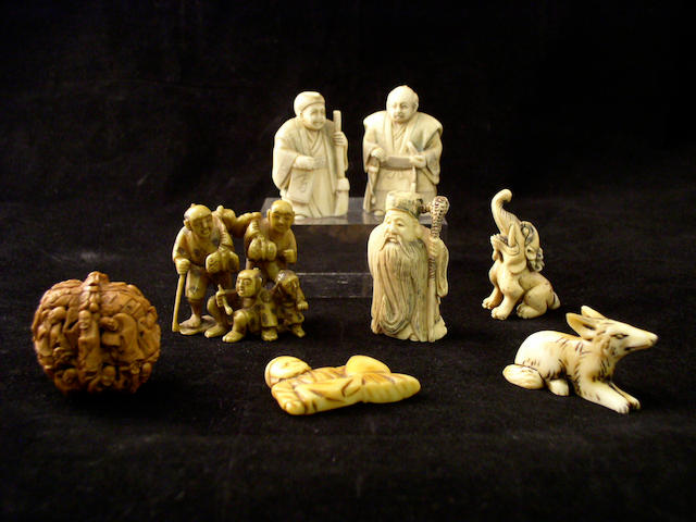 Seven ivory netsuke Meiji period and later