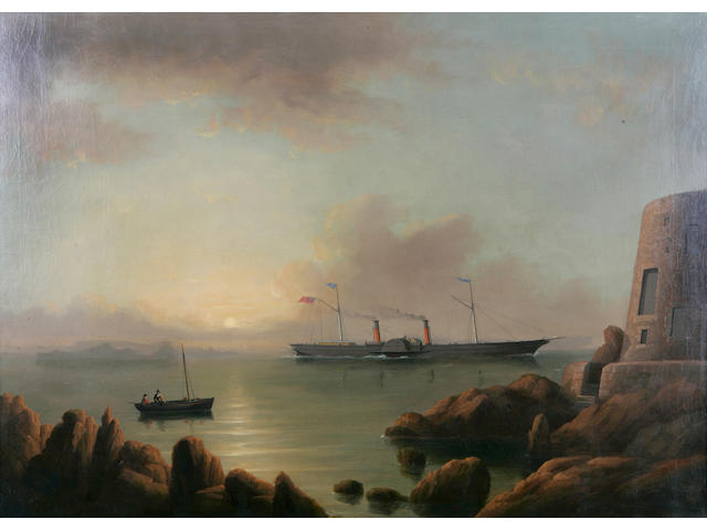 Philip John Ouless (Jersey 1817-1885) The steamship 'London' off Noirmont, 66 x 93cm.