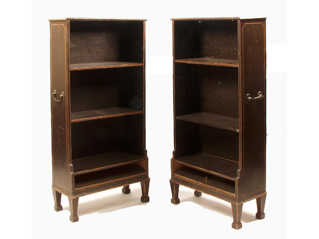 A pair of 19th Century painted pine waterfall bookcases