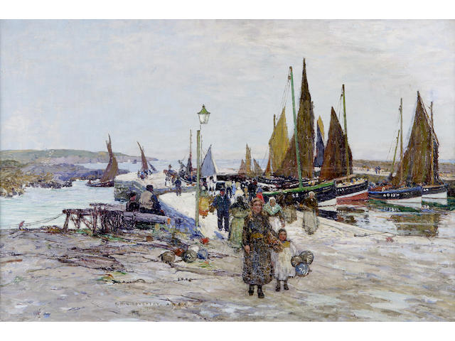 Robert McGown Coventry ARSA RSW (1855-1941) An Aberdeenshire quayside 60 x 90cm