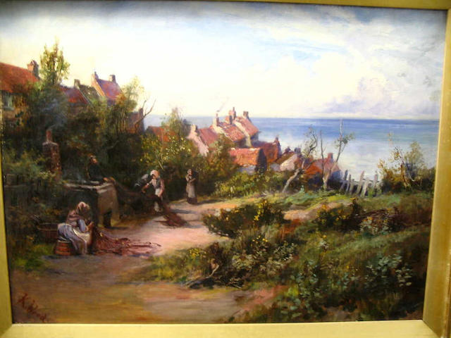 K. Wood (early 20th Century) 'Mending the fishing nets', 45 x 60cm