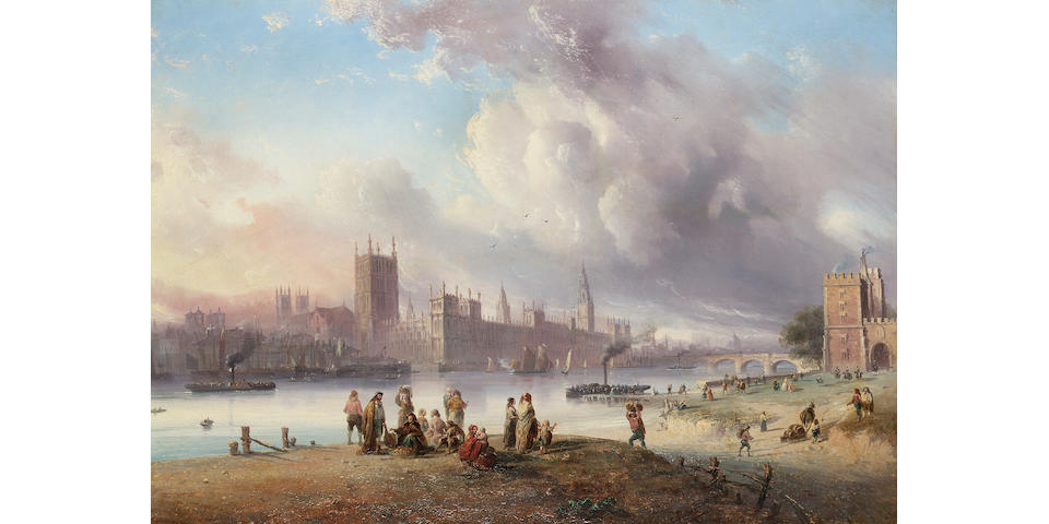 Carlo Bossoli (Italian 1815-1884) A view of Westminster Palace from Lambeth; A view of the City of London from Bank each 67.5 x 94.5 cm. (26 1/2 x 37 1/4 in.) (2)