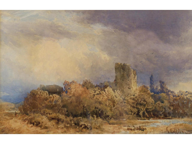 Thomas Collier (1840-1891) 'Castle ruins in a stormy landscape', 22 x 34cm