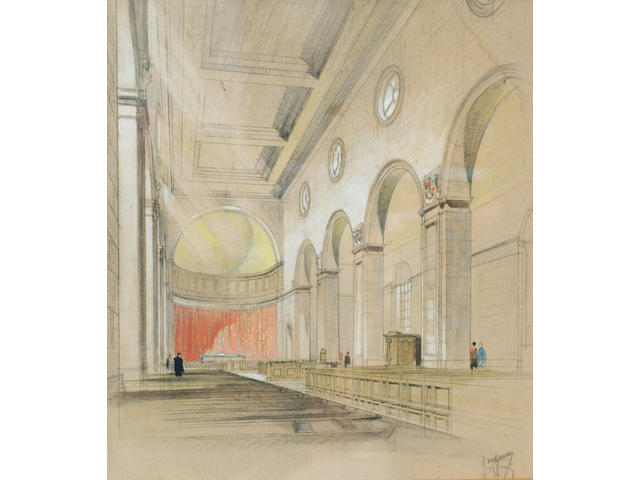 J D M Harvey (early 20th Century) 'The new church of St Paul, Sheffield', 40 x 37cm