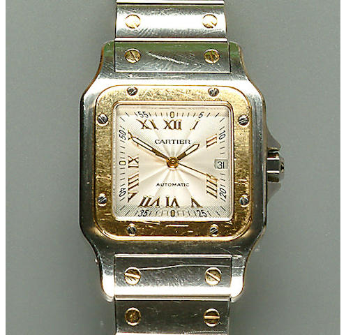 52022030127 An automatic steel and gold santos bracelet watch, by Cartier