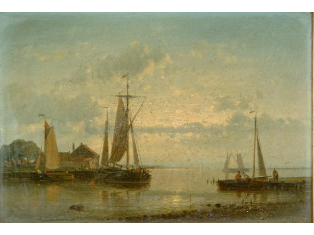 Abraham Hulk Snr. (1818-1897) Moored fishing boats on a calm; Putting out on a breezy day each 16 x 24cm.