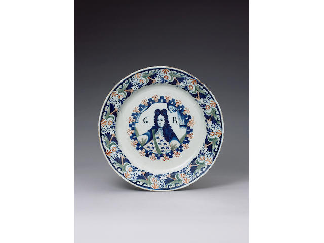 A rare English George I commemorative delft dish circa 1714