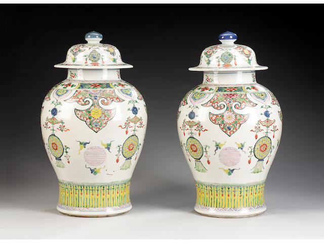 A pair of famille rose vases;