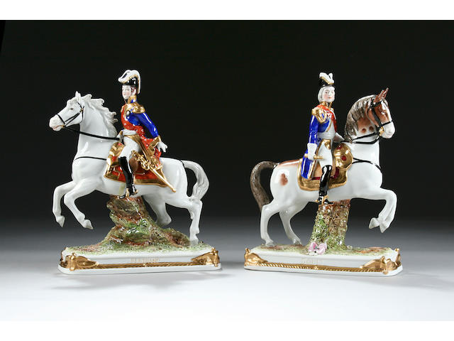 A pair of Sitzendorf Napoleonic equestrian figures 20th century