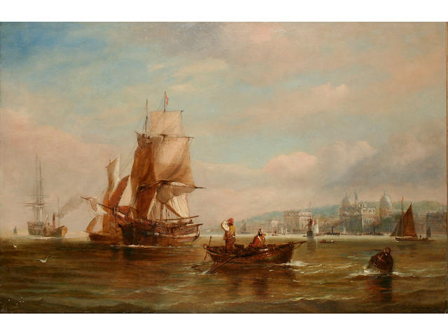 George Chambers (Junior) (fl. 1848 - 1868) Shipping off Greenwich, 59 x 90cm.