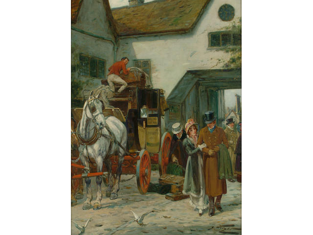 George Wright (British, 1860-1942) The Arrival, 36 x 53cm (14 1/8 x 20 3/4in)