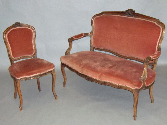 A Louis XV style carved walnut salon suite,