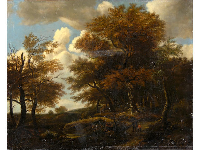English School (Late 18th/early 19th Century) Figures on a woodland path 52 x 64cm (20&#189; x 25in), unframed.