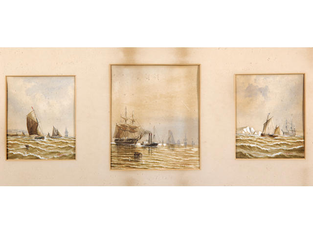 C.H. Lewis (19th/20th Century) Boats at sea 18.5 x 16cm (7&#188; x 6&#188;in), together with five others by the same hand, framed in two frames.