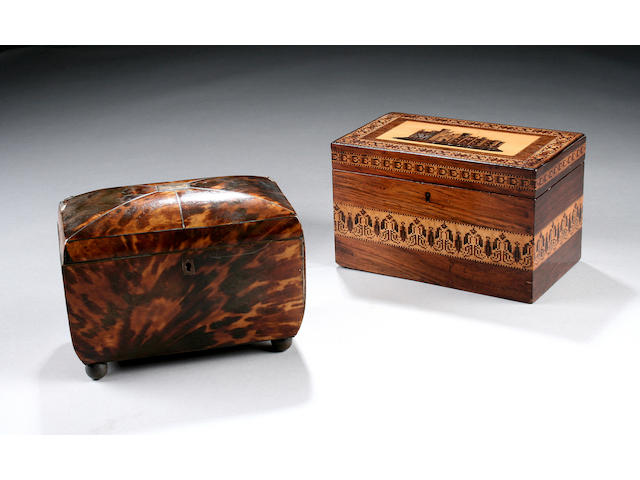 An early 19th Century tortoiseshell tea caddy,