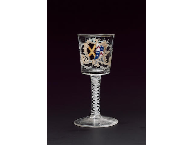 An important and previously unrecorded Beilby armorial goblet circa 1765