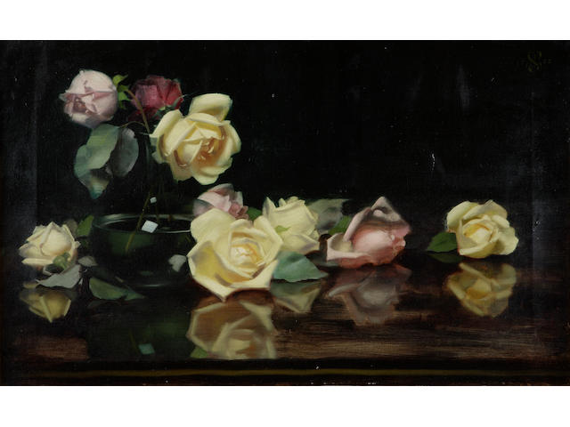 James Stuart Park (1862-1933) Pink and yellow roses 40 x 65cm (16 x 25.5ins)