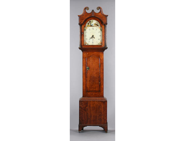 An oak painted dial thirty-hour longcase clock, William Lloyd, Brecon, circa 1830,