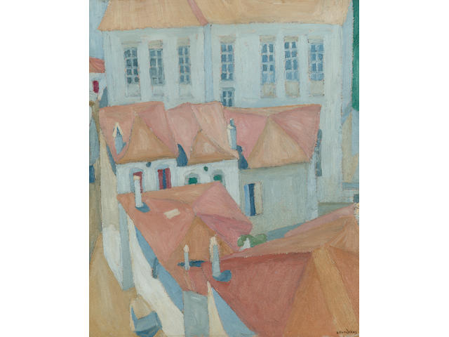 Spyros Papaloukas (1892-1957) School in the island Lesvos 32.5 x 26.5 cm. (12 3/4 x 10 1/2 in.)