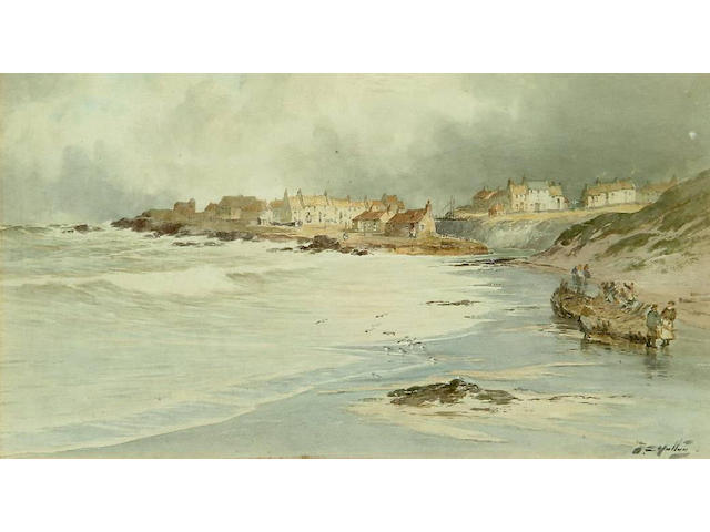 Thomas Swift Hutton (Circa 1865-1935) 'Seaton Sluice' 23.5 x 43cm.