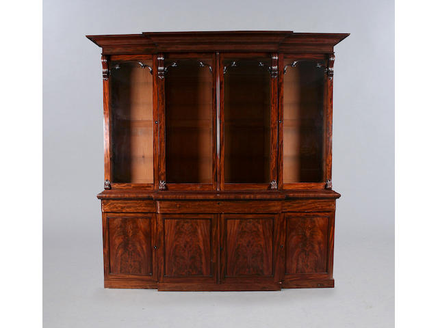 An early Victorian mahogany breakfront bookcase