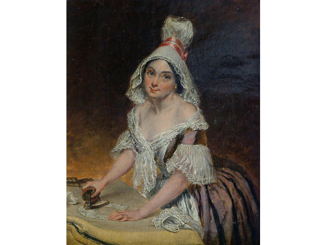 Thomas Harrington Wilson (19th Century) 'The ironing maid', signed, oil on canvas 38 x 30cm