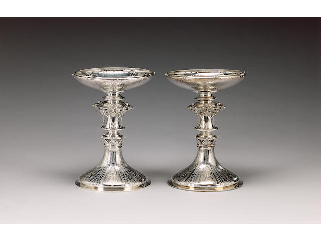 A pair of Victorian silver tazze, by C. F. Hancocks, London 1859, fitted in a two-handled wood case,