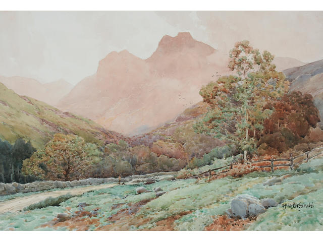 Alfred Fontville De Breanski 'Langdale Pikes, Cumbria', 37.5 x 54.5cm.