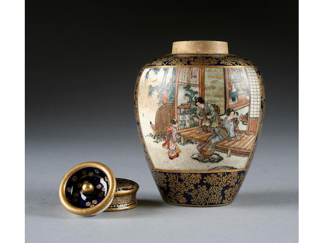A Satsuma vase and covers, Kinkozan, Meiji period