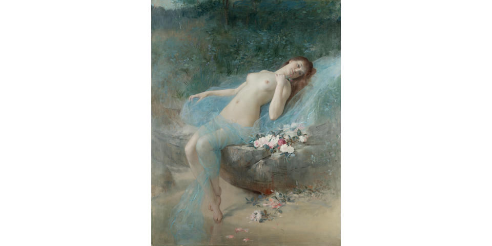 Vlaho Bukovac (Croatian 1855-1923) Reclining nude 127 x 97 cm. (50 x 38 1/4 in.)
