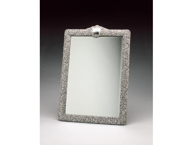 An Edwardian large silver table mirror, by H. Matthews, Birmingham 1903,