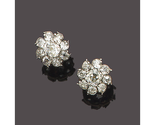 A pair of early 20th century diamond cluster earrings