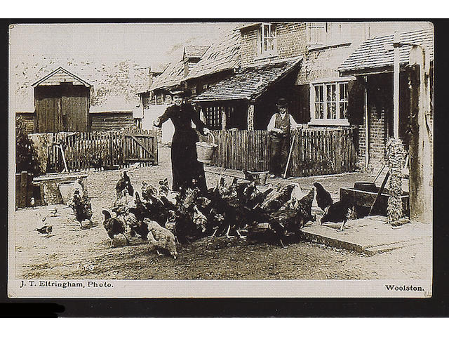 Great Britain A collection in an old time slot in album inc. real photographs, street scenes, villages, shop fronts, post offices, stations, Bursledon, Sholing, Millers Pond, School Children, Muddy Bottom, Weston, Netley Beach, Itchen Floating Bridge, Bursledon Post Office, Groups Bursledon 1910/11, knife grinder, Swanick, Bitterne, feeding the chickens, Southampton etc., F-EX.
