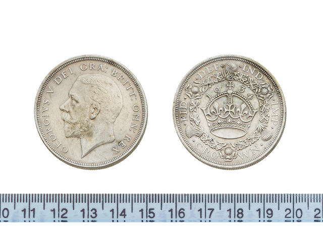 George V, Crown, 1934, modified bare head left,