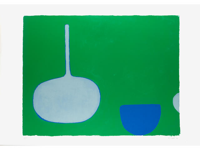 William Scott Pan and bowl blues on green Screenprint, 1970, printed in colours, on wove, signed, dated and inscribed AP aside from the numbered edition; in good condition, 590 x 775mm (23 1/4 x 30 1/2in)(I) unframed