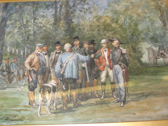 * de Launey (19th Century) Hunting party,