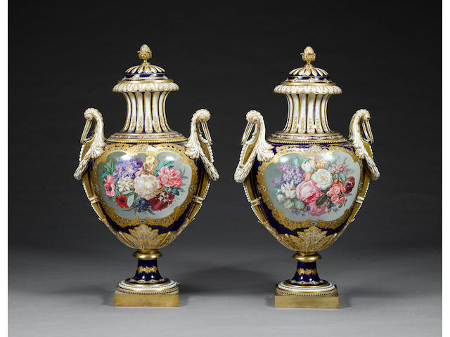 A magnificent pair of Sevres-style vases and covers