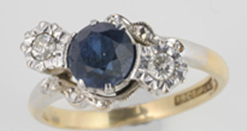 A sapphire and diamond ring, (3)