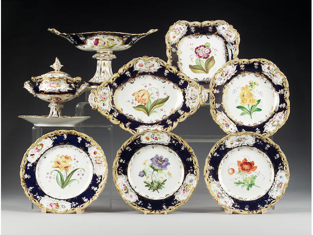 A good Coalport botanical part dessert service, circa 1839-45, painted by Stephen Lawrance,
