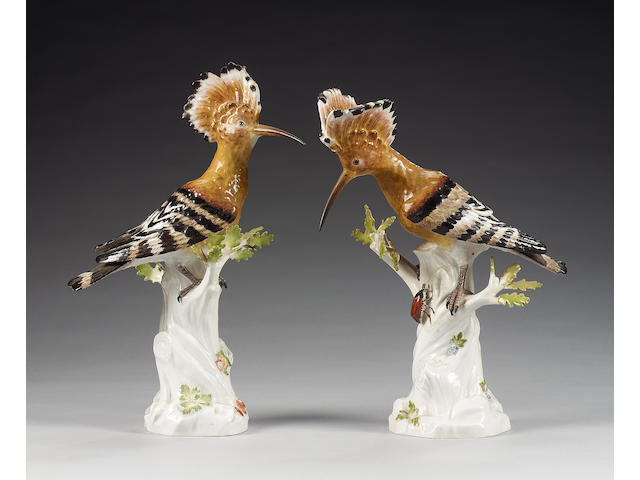 A pair of Meissen models of Hoopoe, 20th century,