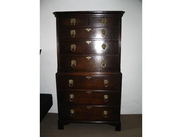 A mid 18th Century oak chest on chest