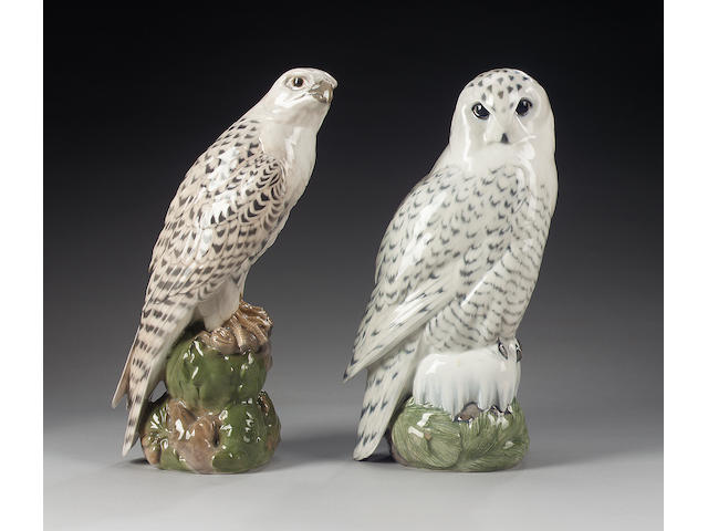 Two large Royal Copenhagen models of birds,