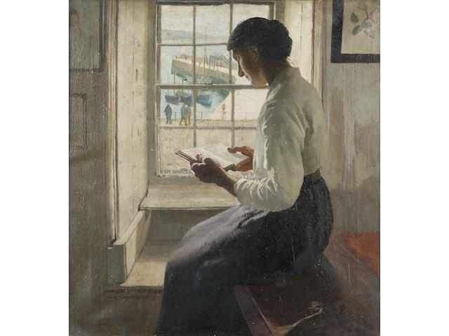 Harold Harvey (British 1874-1921) The New Book 50 x 47 cm. (19 3/4 x 18 1/2 in.)