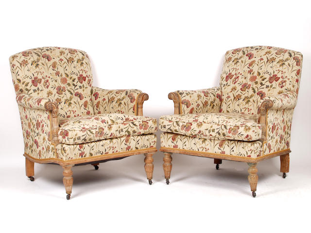 A pair of late 19th or early 20th century easy chairs