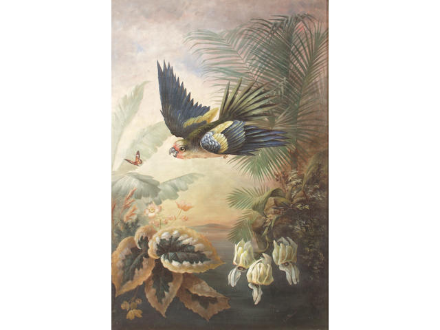 C. B. Brough Study of a parrot amidst tropical shrubs, 75 x 50cm on canvas, glazed See illustration