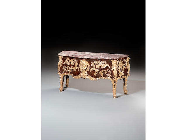 A mid 19th century French kingwood parquetry and gilt bronze mounted Commode after the model by Gaudreaus