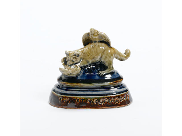 George Tinworth 'Fable of The Cat and Sparrows', A Figural Menu Holder by George Tinworth