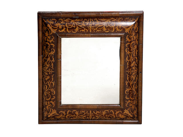 A pair of late 17th Century style walnut and seaweed marquetry wall mirrors