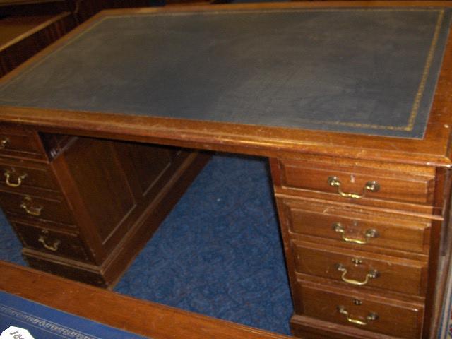 A George III style mahogany pedestal desk